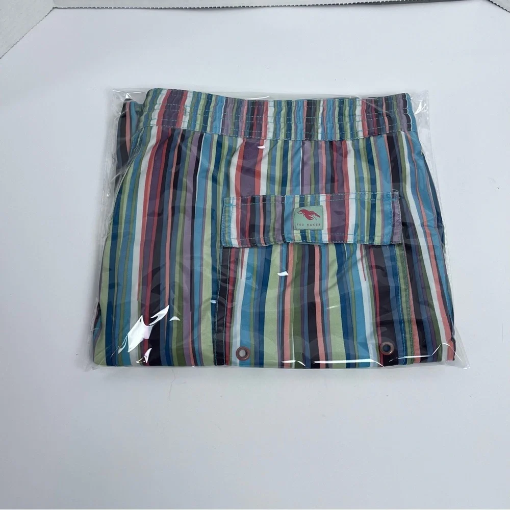 Ted Baker Men's Retro Srtriped Swim Trunks with Mesh Lobster Liner Size 5(XL)